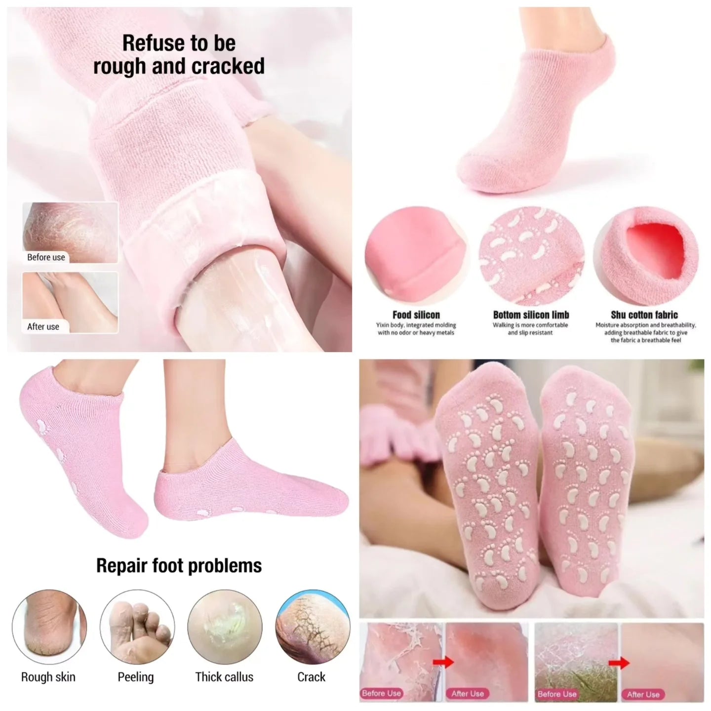 Ultra-Soft Moisturizing Socks with Spa Quality Gel for Moisturizing, Gel Socks Helps Repair Dry Cracked Skins