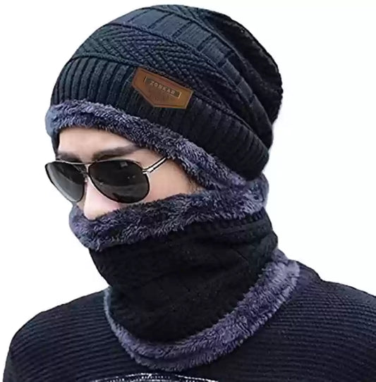 Beanie Cap-Wool cap with neck warmer for men women| Winter cap for Unisex